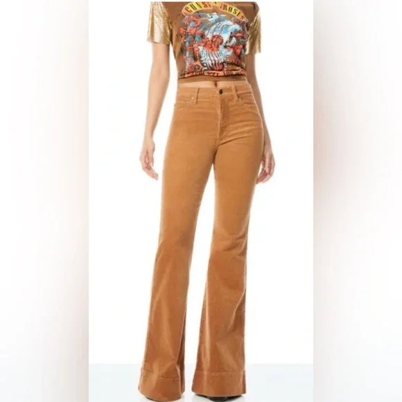 Alice + Olivia Camel Corduroy Flare Wide Leg Jeans - Picture 16 of 16